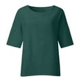 thumbnail image 5 of lcziwo 3/4 Sleeve Linen Tops for Women Round Neck Plain Blouses Casual Trendy Spring Summer Top Plus Size Loose Fit T Shirt Vacation Work Out Tunic Tees Green,XXXXL, 5 of 6