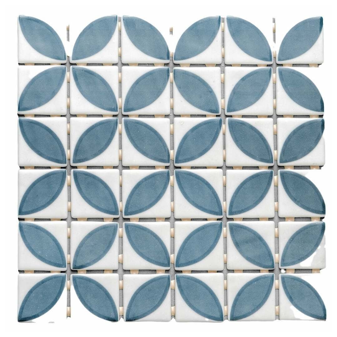 The Tile Life Eterna Lily 2" x 2" Navy Blue Matte & Shiny Glass Mosaic Wall Tile, 1 Sheet