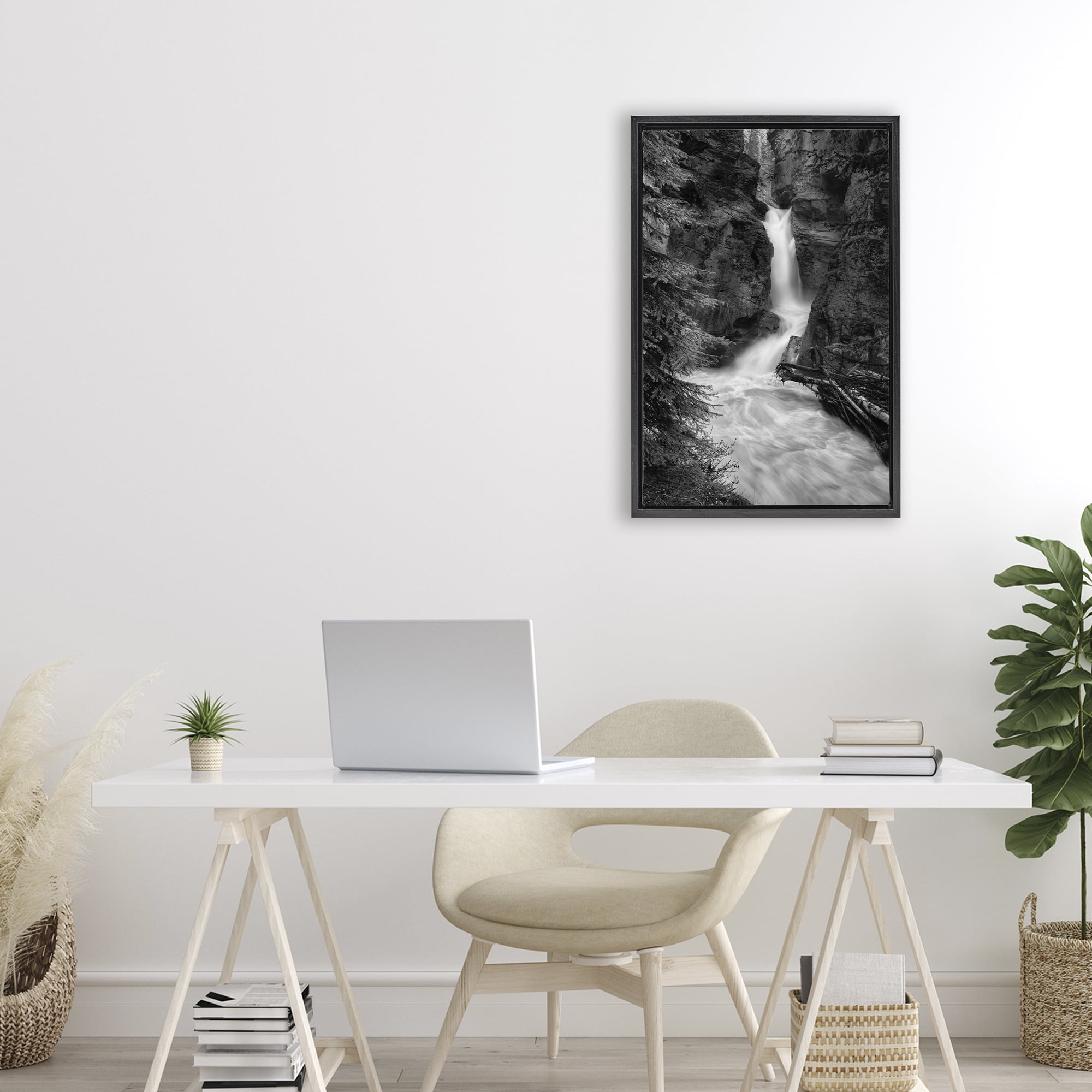 Stupell Industries Banff National Park Waterfall Black Framed Floater Canvas Wall Art, design by Jon Evan