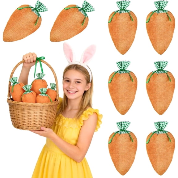 8PCS Carrot Shaped Drawstring Bags - Fabric Gift Pouches for Jewelry, Cosmetics, Small Accessories, Party Favors - Reusable Storage Bags for Home, Party, Spring - 10.2 x 5.1 Inch