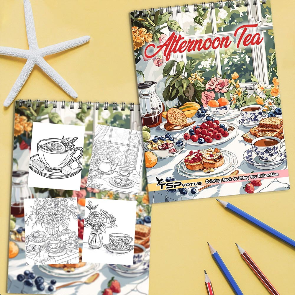 TSPVOTUS Afternoon Tea Coloring Book for Adult, Spiral Bound, Soft Cover