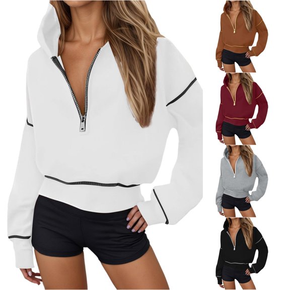 MEZZALL Sweatshirts For Women Solid Color Long Sleeve Hoodies Lightweight Half Zip Pullover Casual Workout Slim Fit With Zipper Comfortable Athletic Tops Fall Winter Basic Daily Versatile Travel