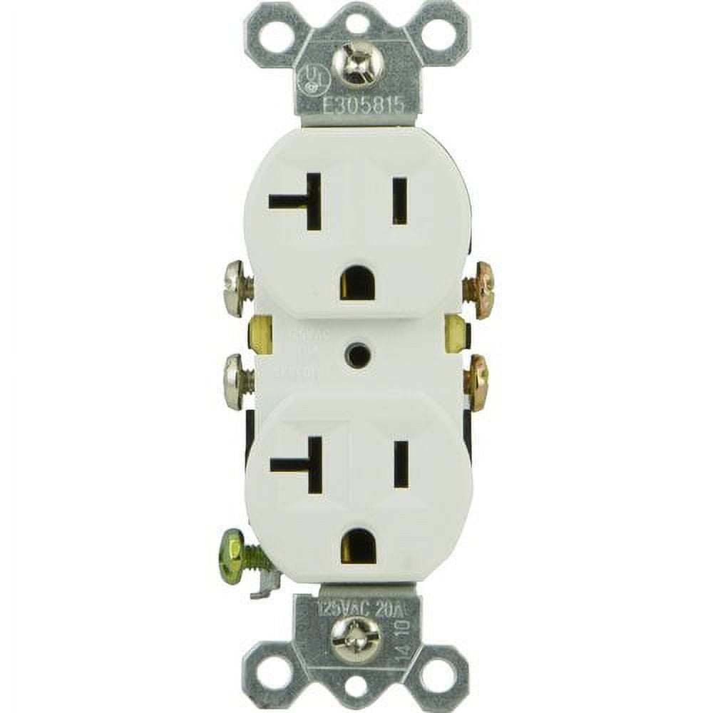 (2 pack) GE Grounding Heavy-Duty Duplex Receptacle Outlet, White, 20A, 10921