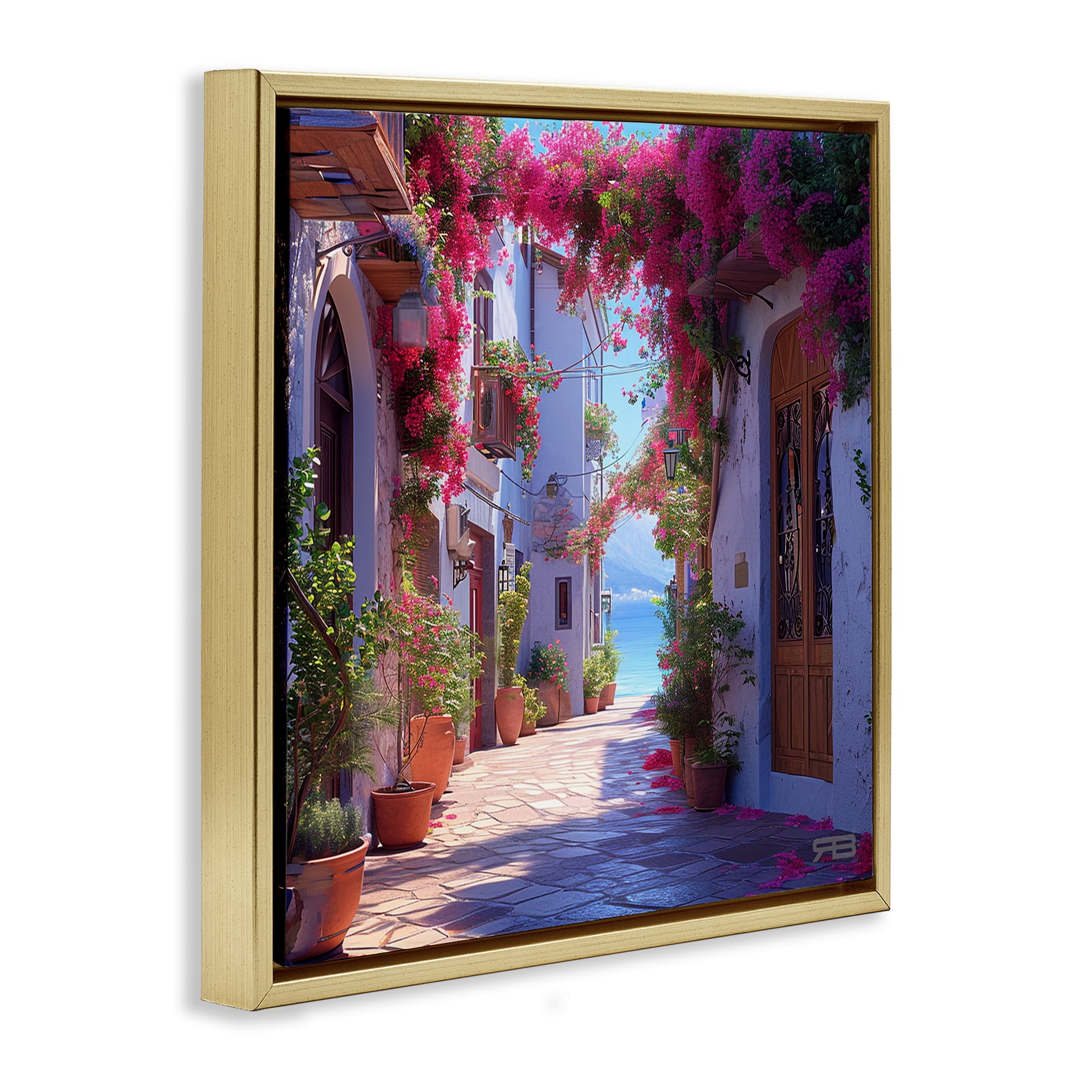 Stupell Industries Cobblestone Lane in Town Buildings & Architecture Painting Gold Floater Framed Canvas Art Print Wall Art, 25 x 25