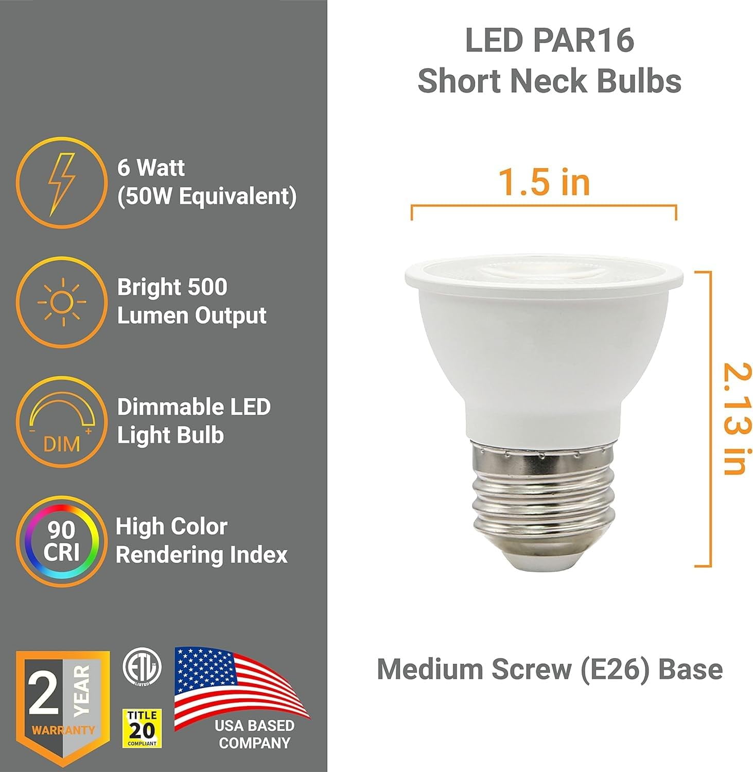 Diodesy- Pack of 6 MR16/LED/6W/930 MR16 Led Short Neck Recessed Flood Light Bulb, 6-Watt (50W Halogen Replacement), Dimmable, 3000K Soft White, 500LM, Spotlights for Outdoor Landscape, Tracking Lights