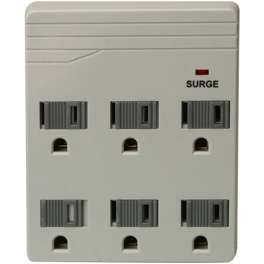 Woods 411518821 6-Outlet 450 Joules Surge Protector Wall Adapter, Light Grey by Woods