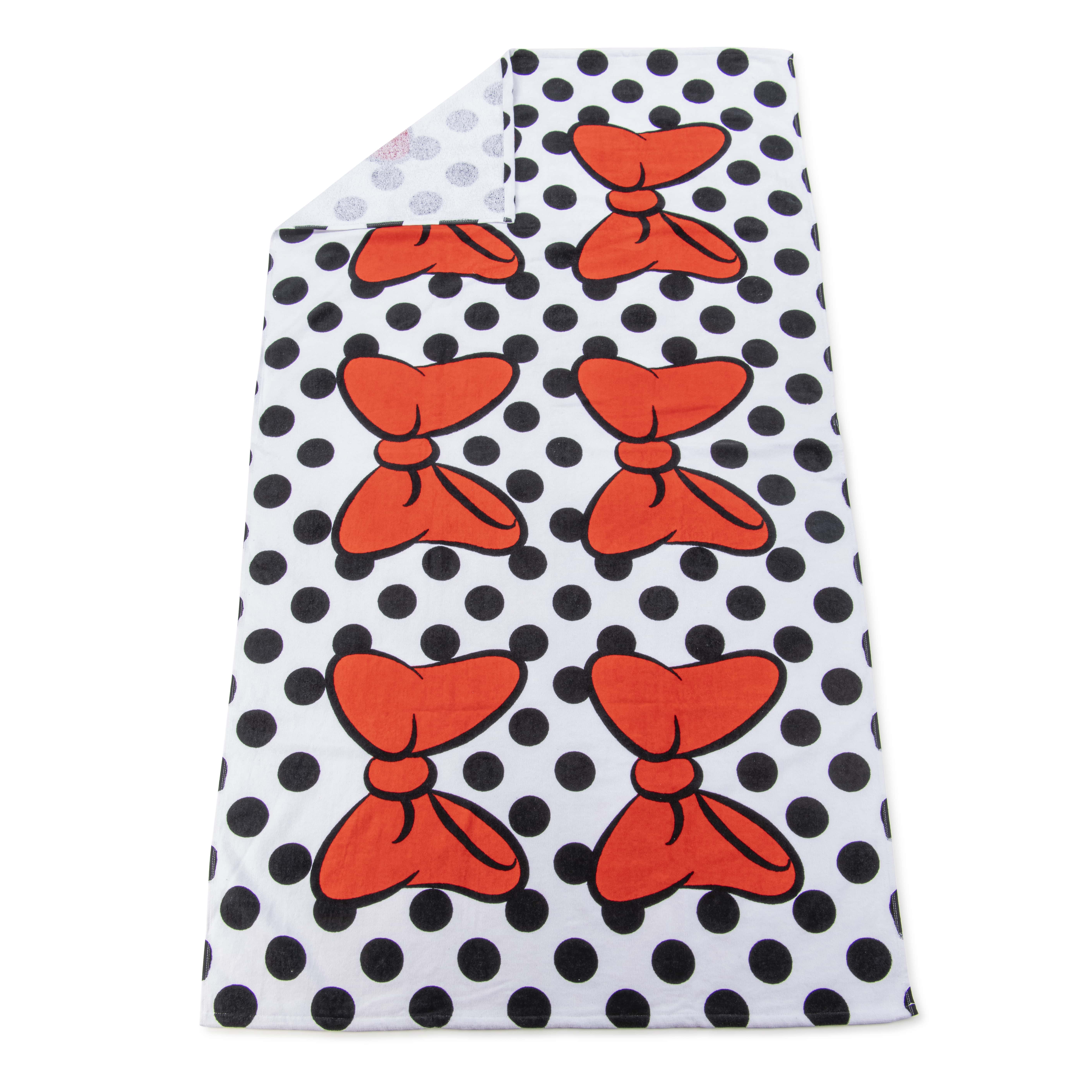 Minnie Mouse Bows and Dots 34" x 64" Oversized Bath Towel, Cotton, Red & White, Disney