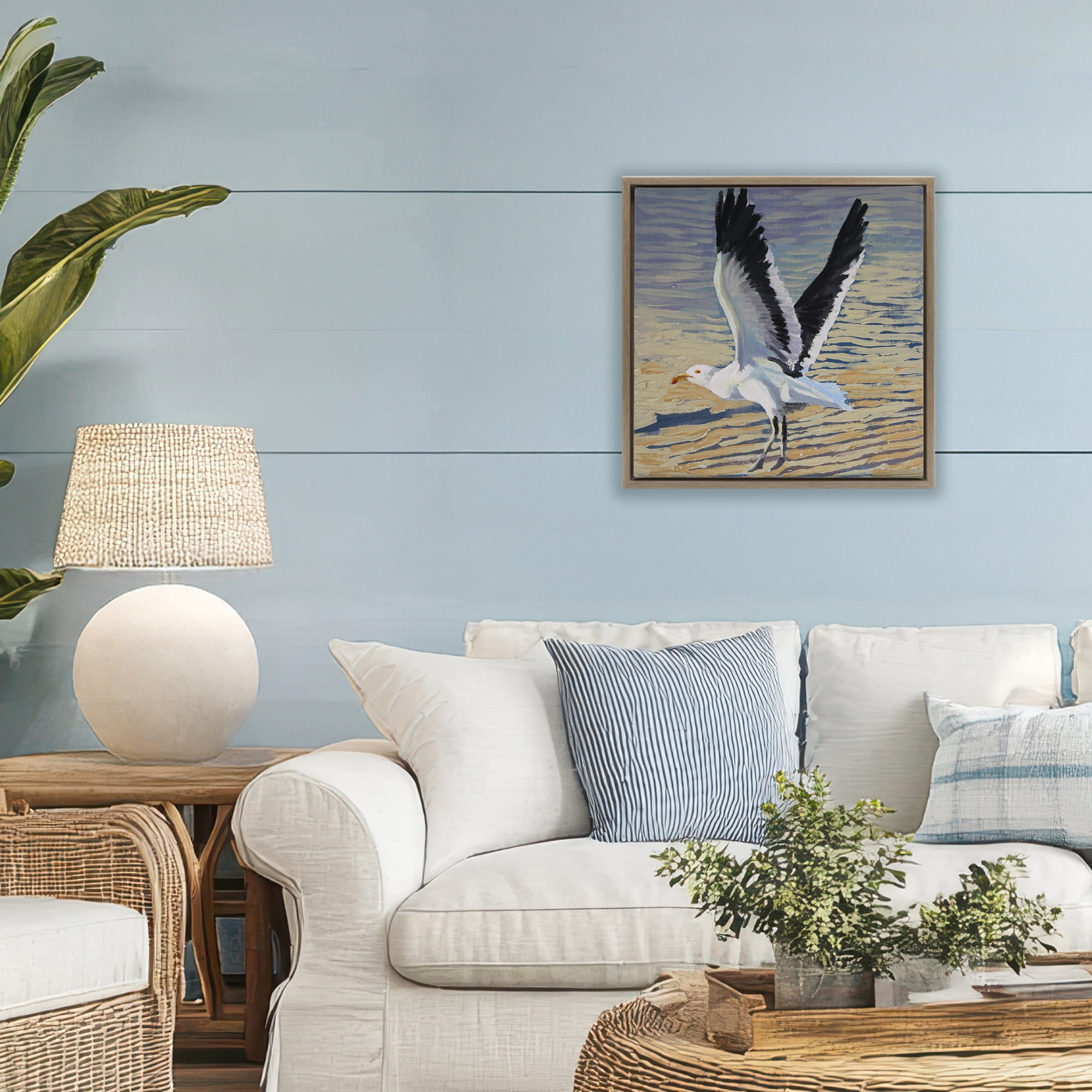 Stupell Industries Seagull Taking Flight Brown Framed Floater Canvas Wall Art, design by Violeta Vollmer
