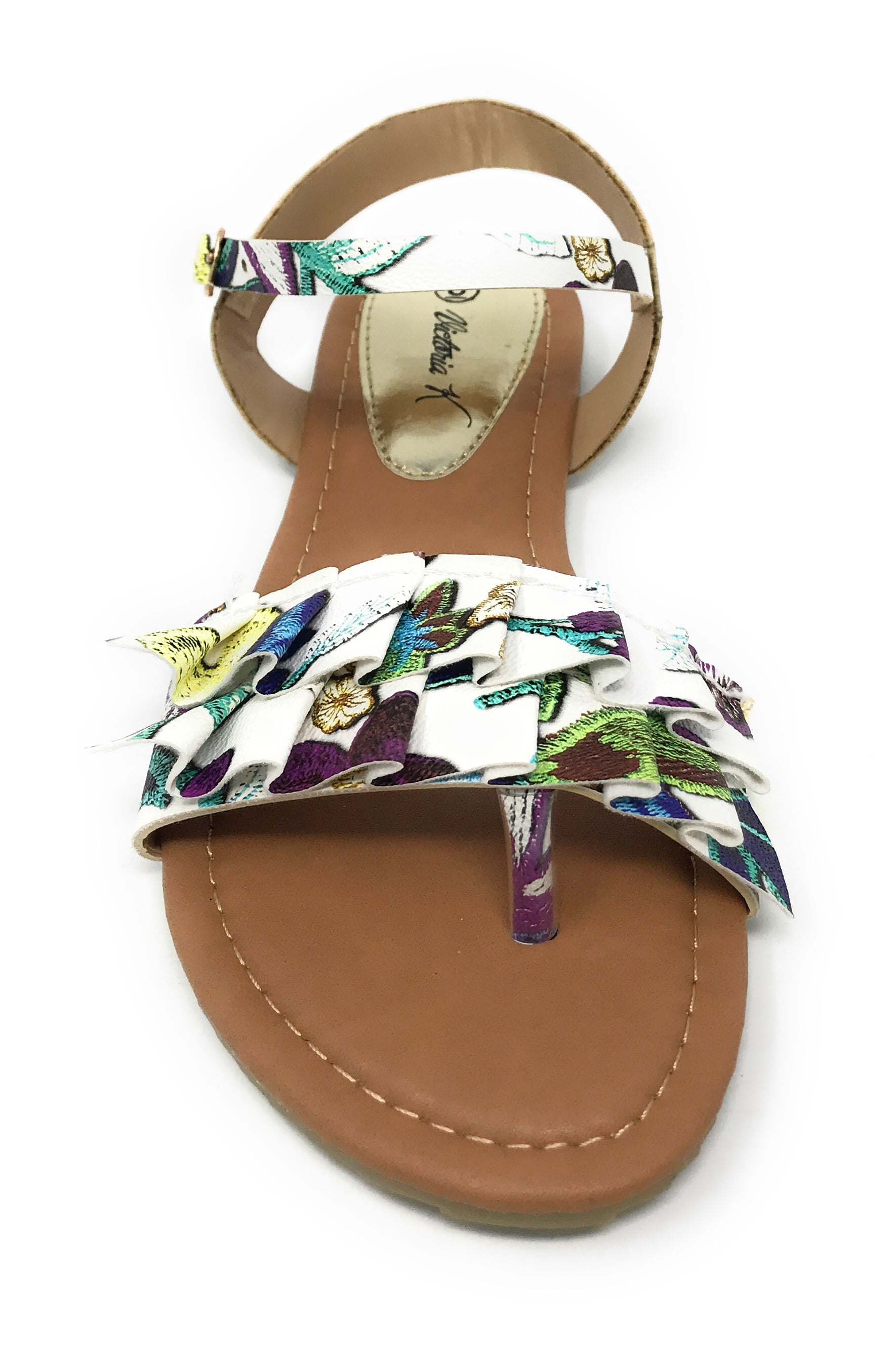 Victoria K Women's Printed Floral Ruffels Sandals