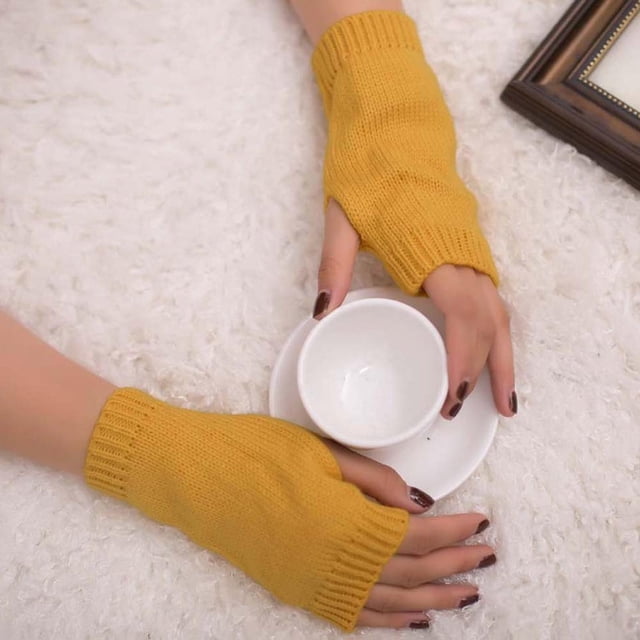 RXIRUCGD Winter Gloves Women's Wrist Arm Warmers Stretchy Knitted Fingerless Gloves