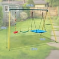 thumbnail image 2 of Outdoor 3-Station Playground Set, Metal Swing Sets For Backyard With Climbing Rope, 2 Swings, Heavy Duty Steel A-Frame Swing Stands For Park, 2 of 7