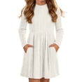 thumbnail image 2 of Lutiedan Long Sleeve Dresses for Girls Ribbed Knit Stretch A Line Dress Fall Winter Mock Neck Casual Dress Size 5-15,White, 2 of 8