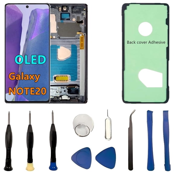 OLED Galaxy NOTE20 LCD Screen Replacement for Samsung Galaxy NOTE20 5G Display Touch Screen Digitizer Assembly N981U N981U1 Support Fingerprint S-Pen. (with Black Frame Back Cover Adhesive Tools)