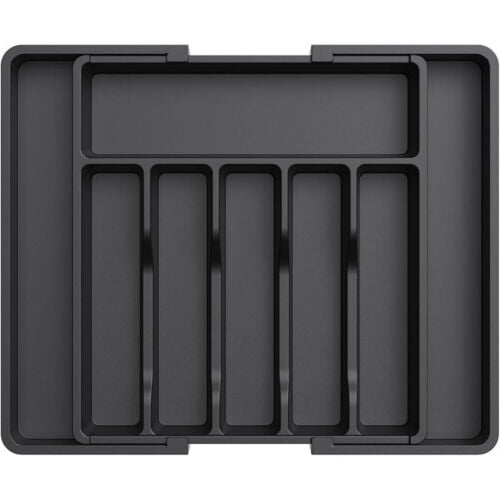 Colourtree Black Utensil Organizer for Kitchen Drawers, Expandable Cooking Utensil Tray, Adjustable Cutlery Silverware Flatware Holder, Plastic Kitchen Spatula Tools and Gadgets Storage Divider