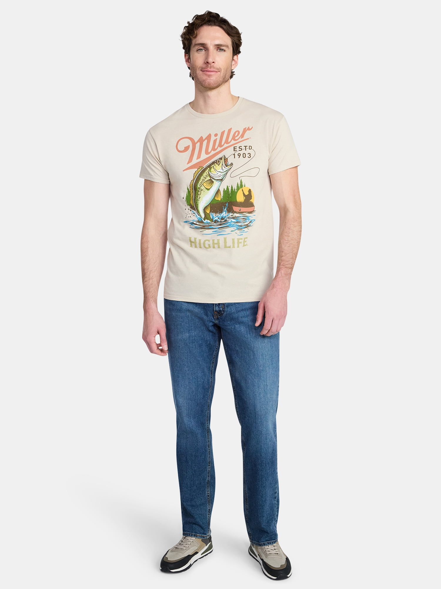 Miller Men's and Big Men's High Life Fishing Graphic Tee, Sizes S-3XL