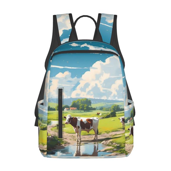 Saiise Countryside Farm Cow Pattern Lightweight Backpack Durable Casual Twill School Travel Daypack for Men and Women