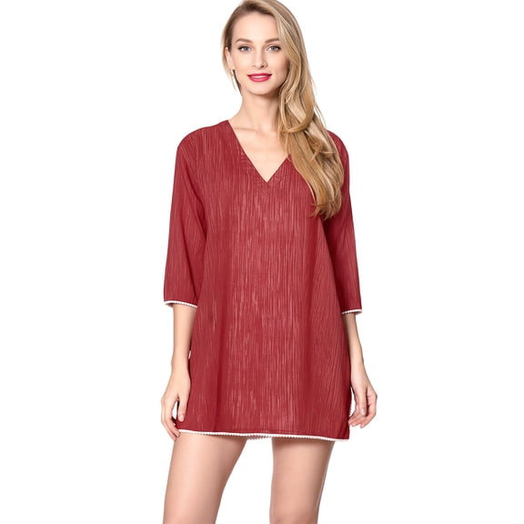 HAPPY BAY Women's Beachwear Swimsuit Coverups for Women Summer Swim Beach Dress Cover ups for Swimwear Women Bathing Suit Oversized Tunics for Women 14-16 Maroon, Stripes