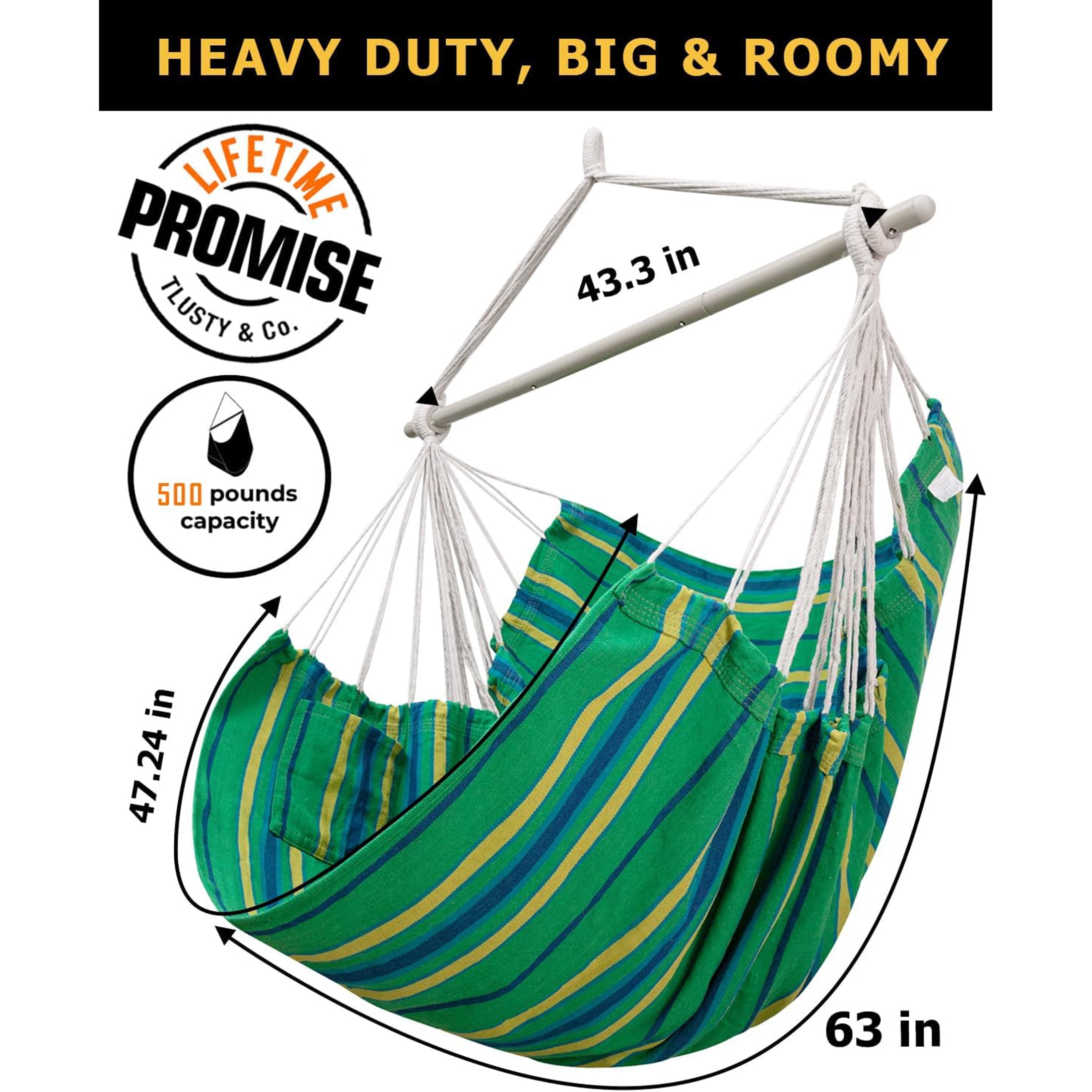 Sunyear Hammock Chair Anti-Slip Oversized Swing Chair  -  XXL Hanging Chair with  Steel Spreader Bar and Pocket for Bedroom, Patio, Outdoor/Indoor Use  (500 lbs Capacity)