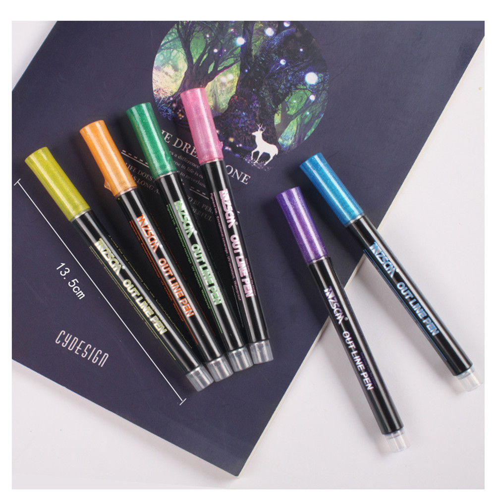 12 Colors Quick Drying Outline Metallic Marker Pen Double Line Marker Pens Writing Drawing Highlighter TAPDRA Spare Part