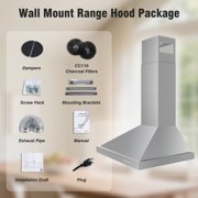 FIREGAS Wall Mount Range Hood 30 inch with Ducted/Ductless Convertible, 450 CFM Stainless Steel Chimney-Style Kitchen Hood, Over Stove Vent Hood with 3 Speed Fan, LED Light