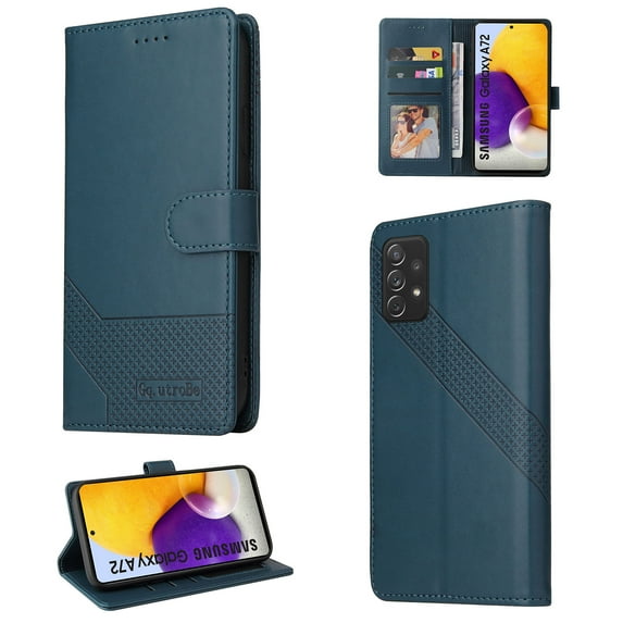 Allytech Samsung Galaxy A72 Wallet Case, Magnetic Folio Protective Wallet Pocket Credit Slots Retro Flip PU Leather Card Holder Kickstand Cover For Samsung Galaxy A72 5G/4G,
Blue