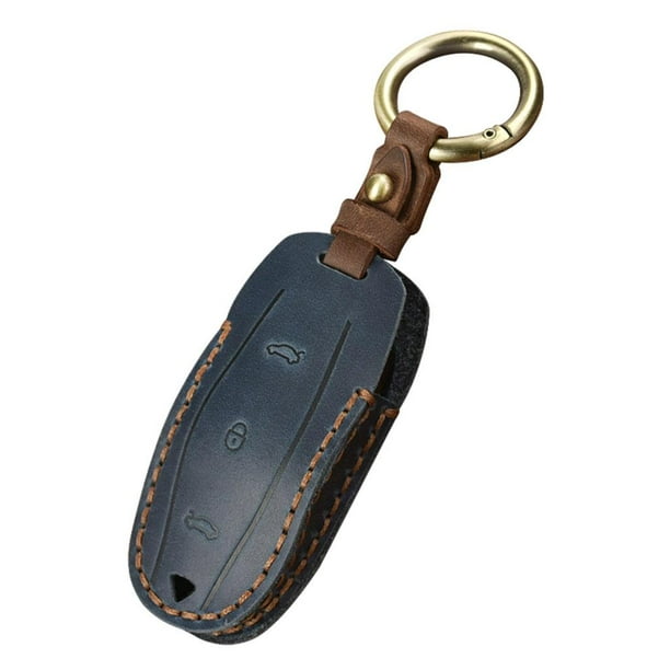 Llavero de cuero, llavero con control remoto de 3 botones, para, protector de llavero, Azul