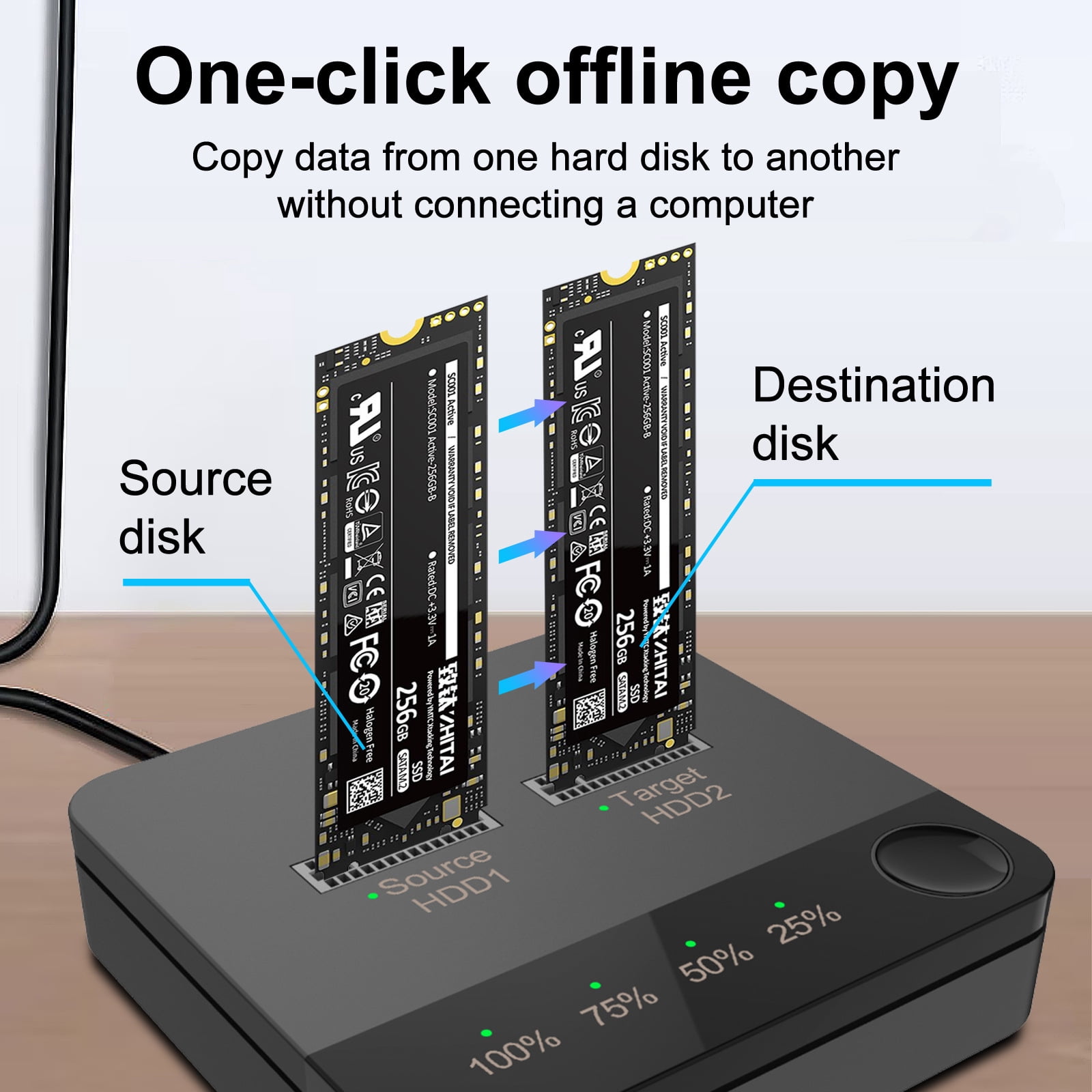 JIAHAOO USB C M.2 SATA SSD Docking Station Cloner Offline One Key Copy 4TB Capacity 2230-22110 for Easy Data Migration Backup