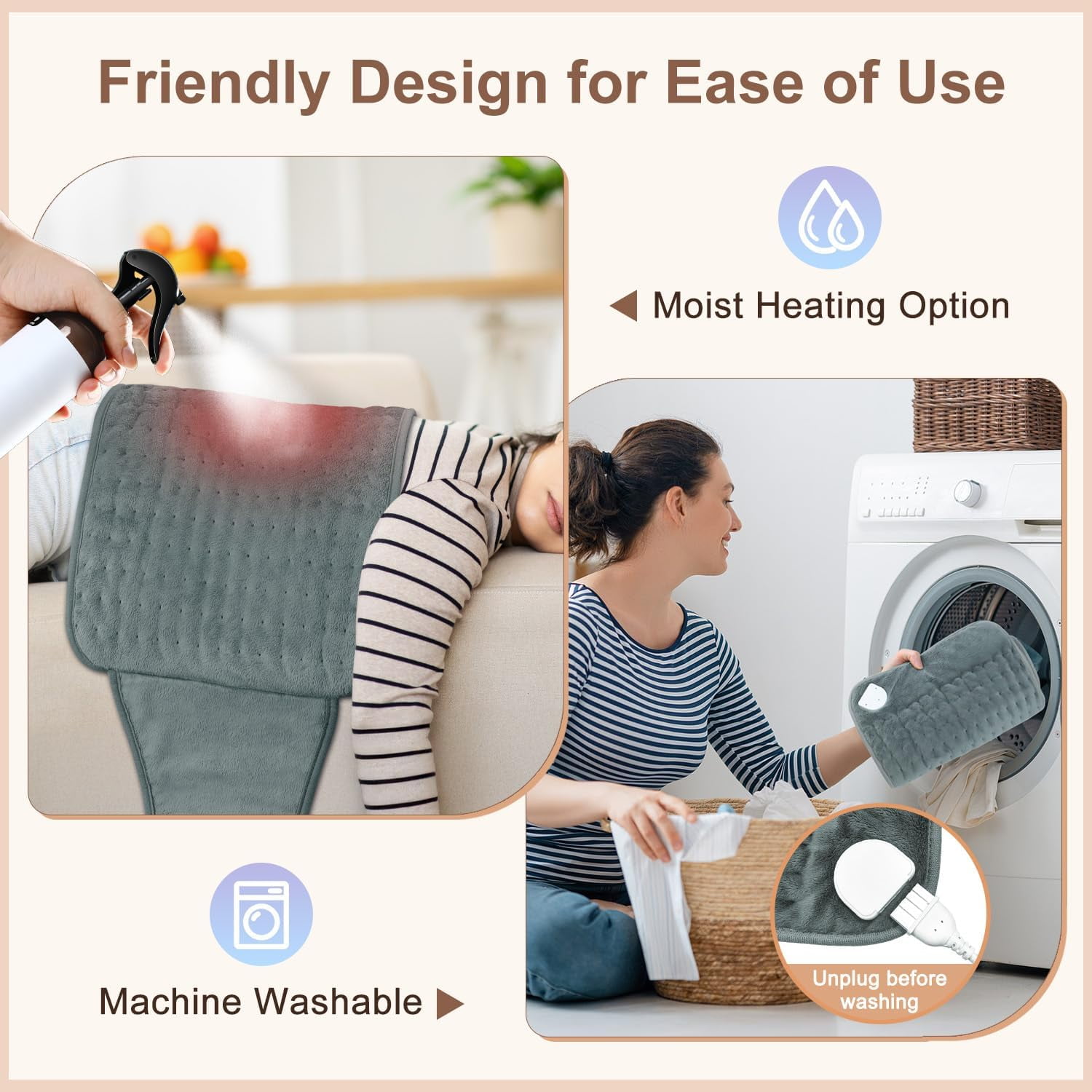 COCOBELA Heating Pad for Back Pain Relief Electric Heating Pad Wrap for Period Cramps Lower Back Neck Shoulders Pain Relief  3 Timer 5 Heat Setting & Auto Shut  12x24 Heated Pad + 20" Belt Adjustable