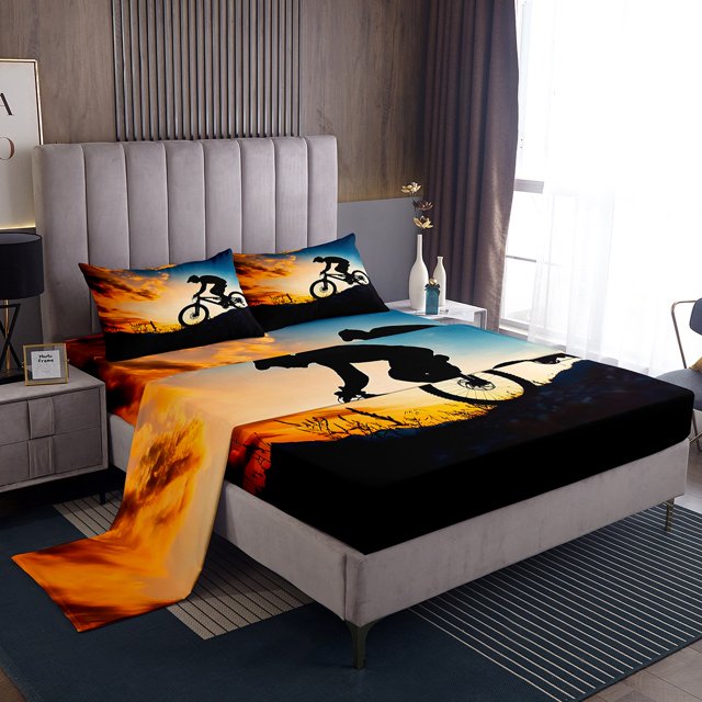 Erosebridal Riding Lover Bed Sheets Set Full Size, Sports Player Bedding Full Size, Teenager Male Sheet Set Full, Microfiber Room Decor, 4-Piece