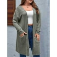 thumbnail image 4 of Plus Size  - Soft Knit Cardigan Long Sleeve Open Front Coat with Pockets  Green XXXL, 4 of 5