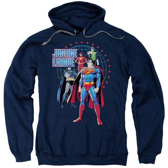 JLA Justice League Protectors Adult Pullover Hoodie Sweatshirt Navy
