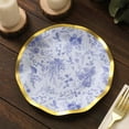 thumbnail image 6 of Efavormart 25 Pack | 8" White / Blue Chinoiserie Paper Dessert Appetizer Plates With Gold Wavy Rim, Disposable Round Floral Salad Party Plates, 6 of 9