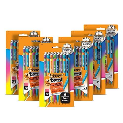 Thick Point BIC Xtra-Strong Mechanical Pencil 1 Pack 0.9mm Doesnt Smudge and Erases Cleanly 24-Count Colorful Barrel 