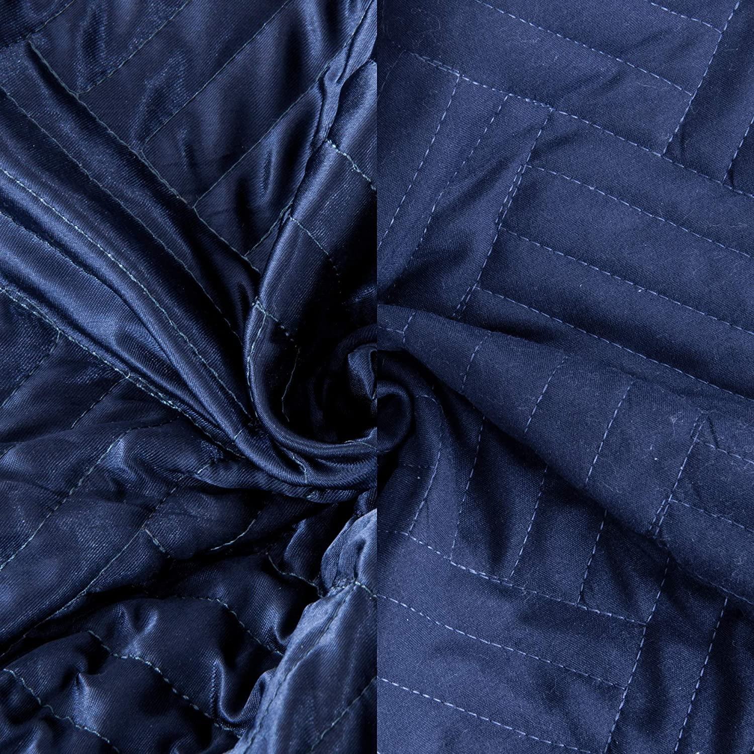 Satin Queen Quilt Coverlet Bed Set, 3 Pieces Geometric Pattern Quilted Bedspread, Navy Blue