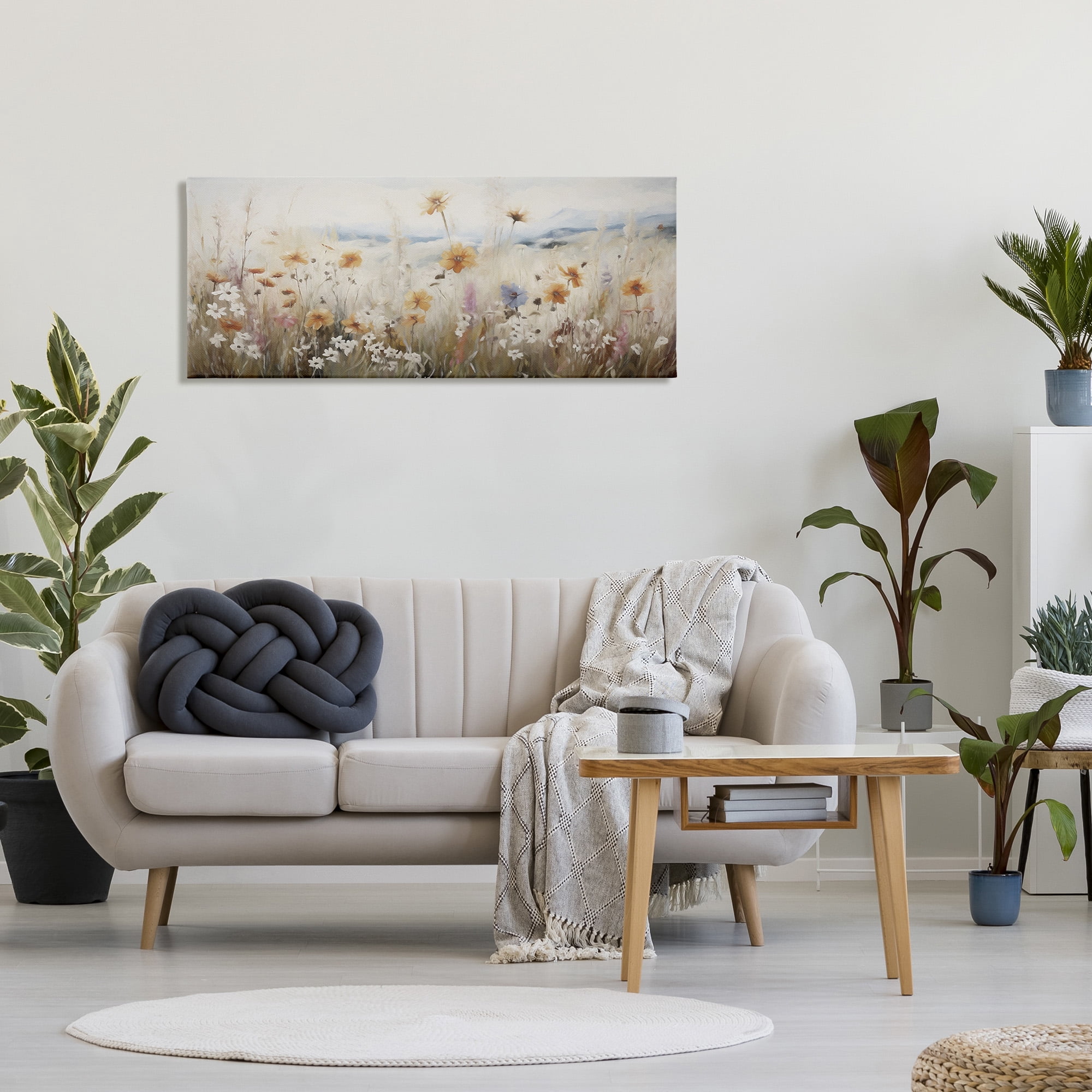 Stupell Industries Neutral Misty Meadow Botanical & Floral Painting Gallery Wrapped Canvas Art Print Wall Art, 48 x 20