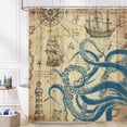 thumbnail image 3 of Funny Nautical Octopus Shower Curtain, Cool Coastal Ocean Beach Fabric Shower Curtains Set for Mens Boys Kids Bathroom Decorative, Fun Navy Blue Vintage Restroom Decor Accessories 72X 72 Inch, 3 of 7