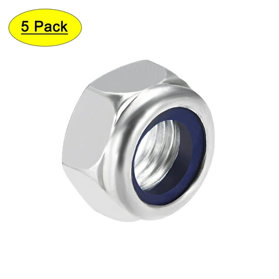 M16 x 2mm Nylon Insert Hex Lock Nuts, Carbon Steel White Zinc Plated 5 Pcs