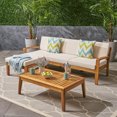 thumbnail image 3 of GDF Studio Parma Outdoor Acacia Wood 3 Seater Sectional Sofa Set with Ottoman, Teak and Beige, 3 of 14