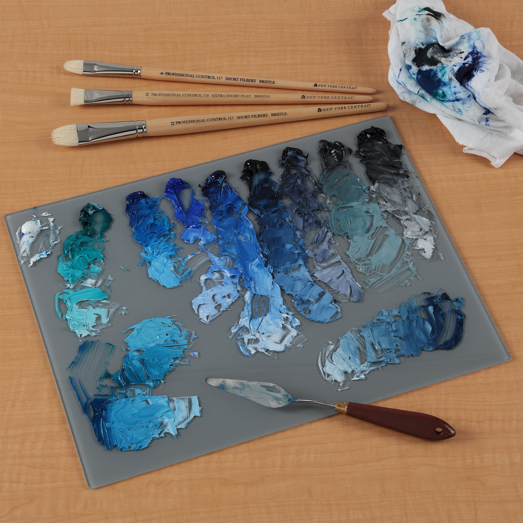 New York Central Grey Tempered Glass Palette 12x16" Tabletop Rectangle – Scratch-Resistant, Easy-to-Clean Artist Palette for Precise Color Mixing, Reduced Glare, Solvent-Resistant