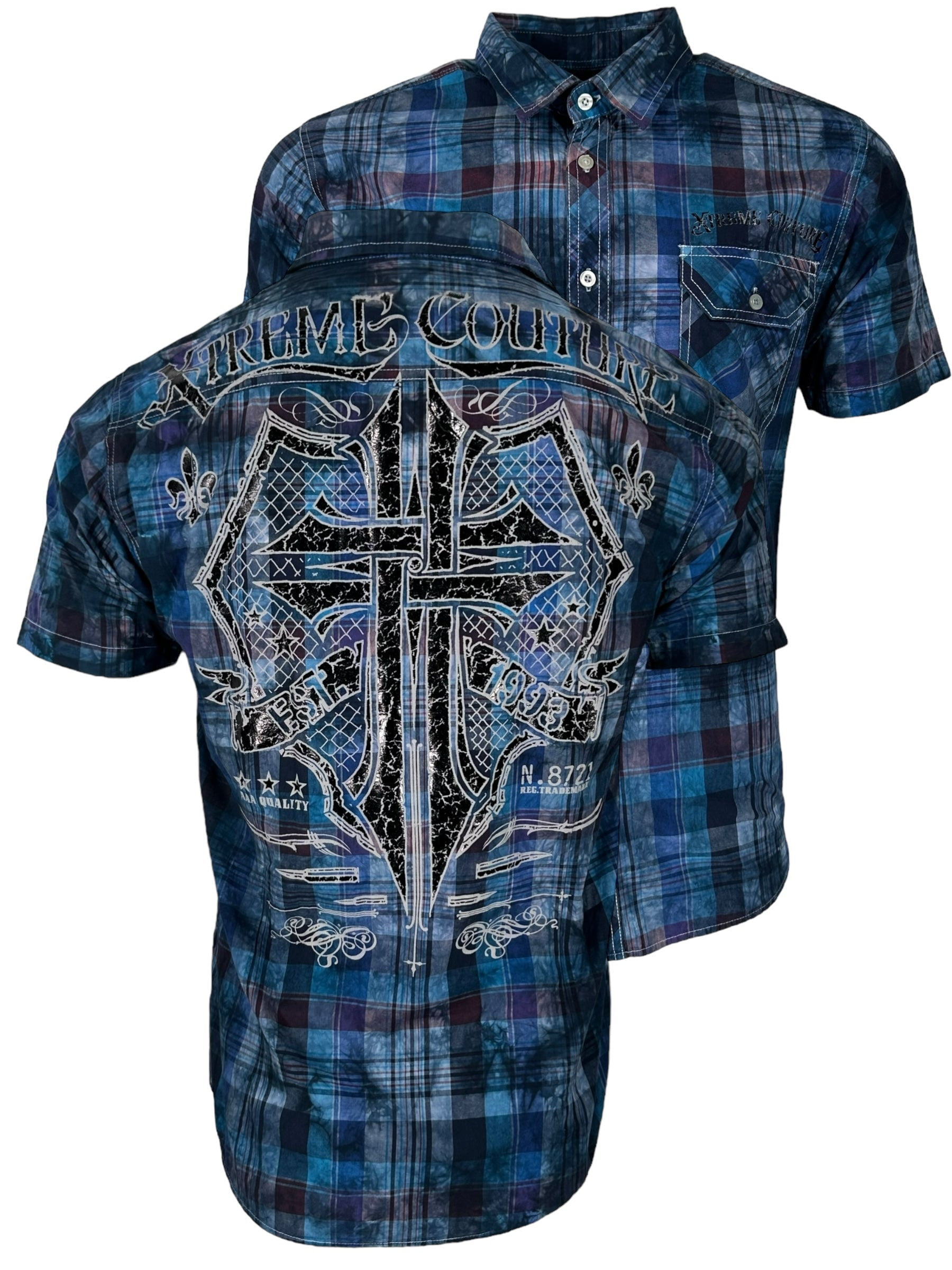 Xtreme Couture By Affliction Men's Button Down Shirt - Connect Black Biker Style