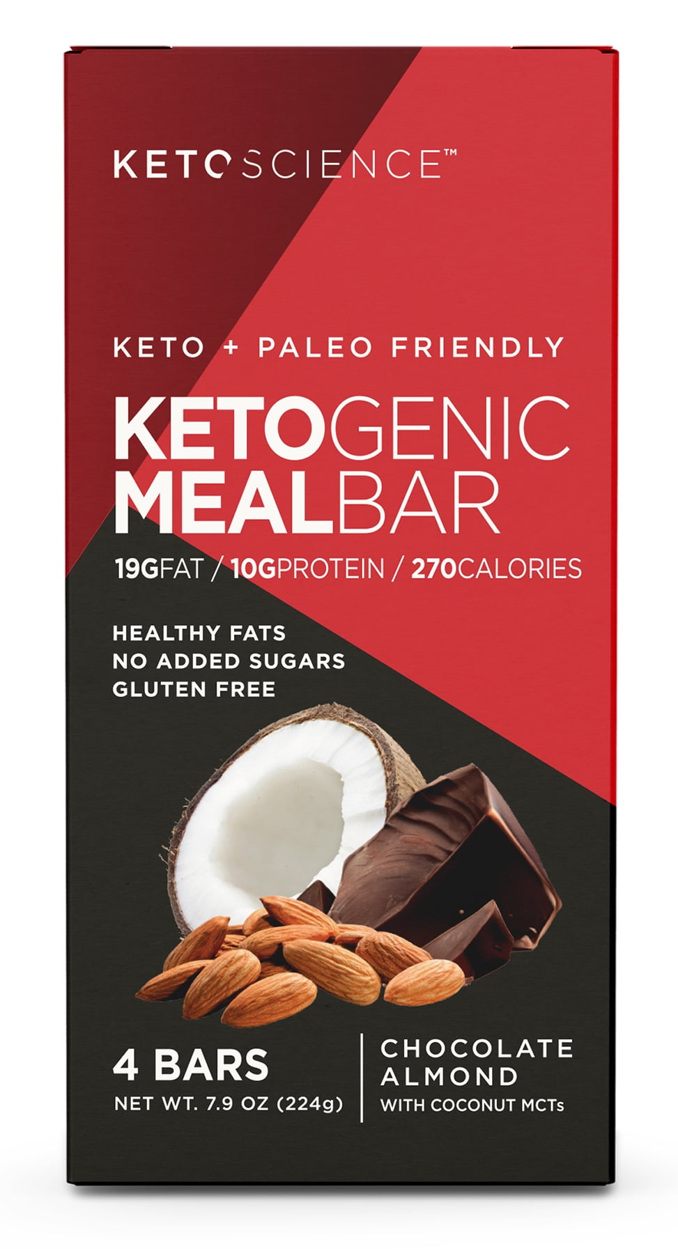 Keto Science Ketogenic Meal Bar Chocolate Almond Dietary Supplement, 4 Count