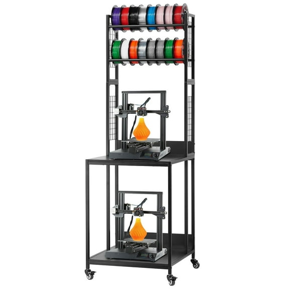 4-Tier 3D Printer Filament Storage Rack, Heavy-Duty Steel & MDF 3D Printer Stand with Wheels & Adjustable Feet, Holds Up to 60 Spools, 440 lbs Capacity, Easy Assembly Organizer for Home, Office