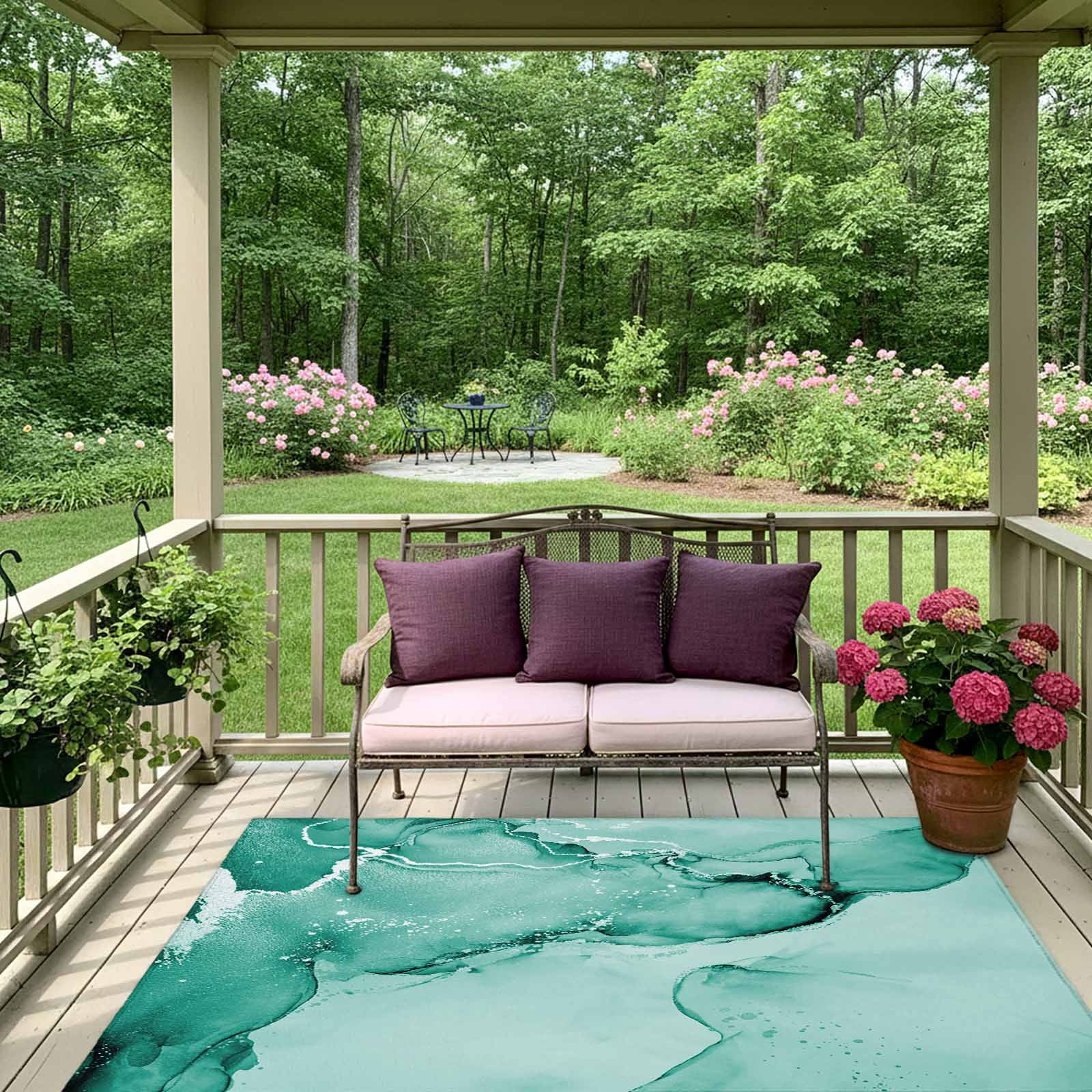 Outdoor Rug 5x8ft Turquoise Marble Large Area Rug Abstract Waves Cloud Indoor Outdoor Carpet Outdoor Rugs Mats for Patio Camping,RV,Front Door, Outside Decor