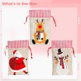 thumbnail image 5 of 3 bolsas de arpillera para vino de Navidad, bolsas grandes para golosinas navideñas con diseño de Papá Noel, reno y muñeco de nieve, bolsas reutilizables para guardar dulces con cordón para regalos de, 5 of 5