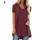 thumbnail image 1 of Camiseta casual con cuello en V superior para mujer, paño de verano suelto de lino y algodón, rojo vino, L Scienceny AP001830-35, 1 of 7