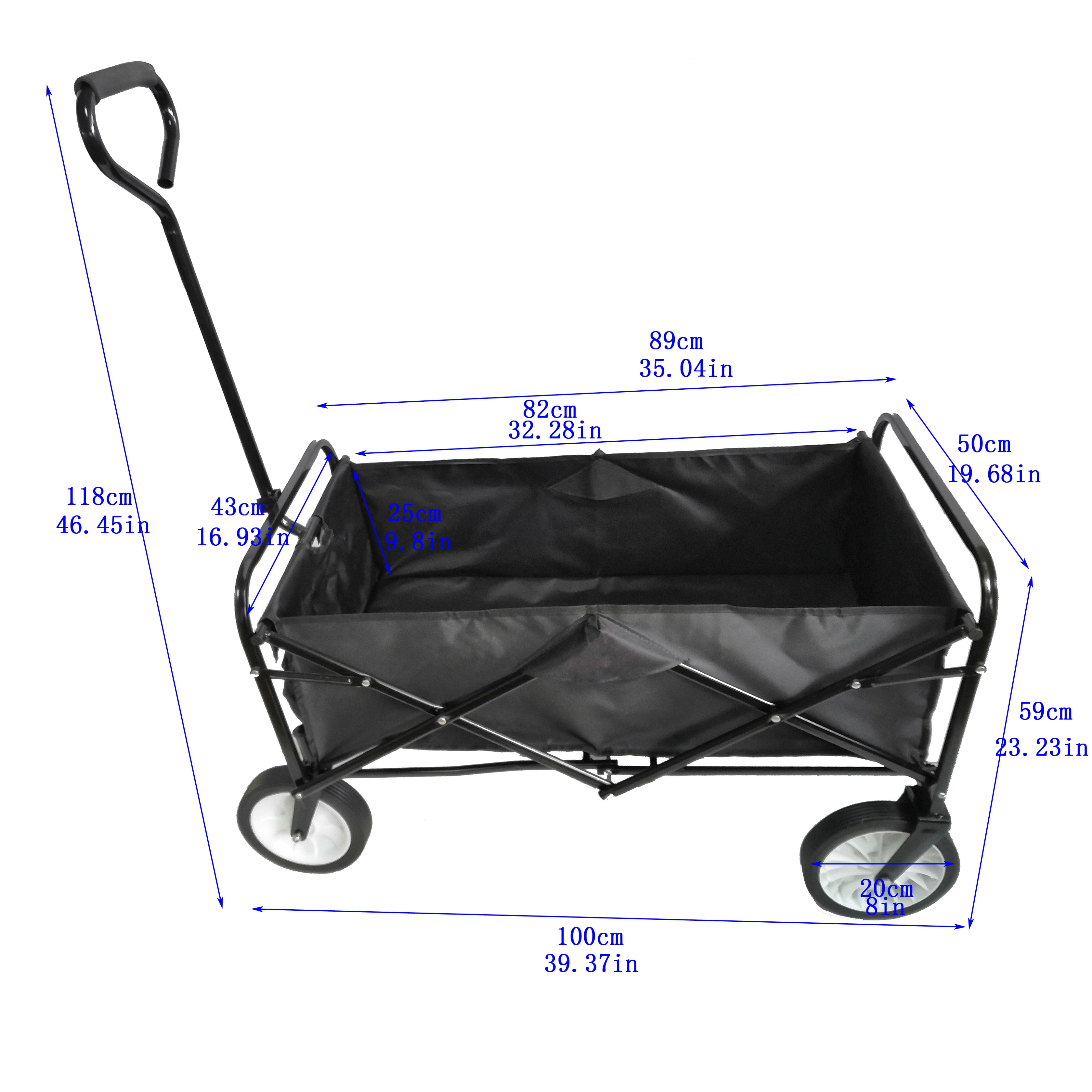 Jump Into Fun Newest Collapsible Wagon Cart for Kids with Big Wheels, Push Bar, 2 Mesh Cup Holders, 200LBS Capacity Heavy Duty Utility Foldable Wagon Garden Cart for Yard, Black