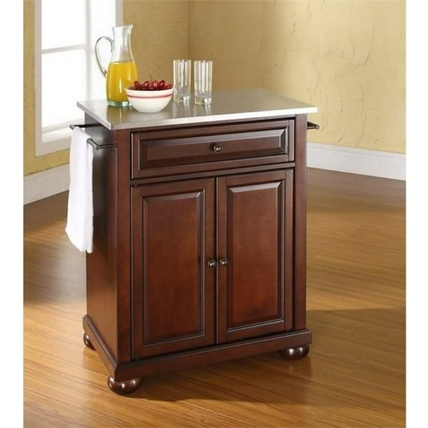 Bowery Hill Stainless Steel Top Kitchen Island in Mahogany ...