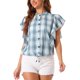 thumbnail image 1 of Camisa de cuadros para mujer INSPIRE CHIC, casual, con volantes, de manga corta, con cordón, blusa de verano, gris azul L, 1 of 6