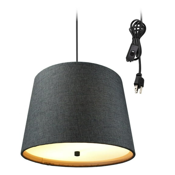 2 Light Swag Plug-In Pendant 14"w Granite Gray Burlap with Diffuser, Black Cord