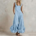 thumbnail image 2 of Square Neck Ruffle Hem Jumpsuit for Women - Flowy Wide Leg Boho Overall, Sleeveless Casual Vacation Romper with Pockets Light Blue XXL, 2 of 7